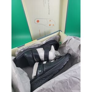 Earth Origins Women's Mira Loures Leather Adjustable Slide Sandal Black Size 9